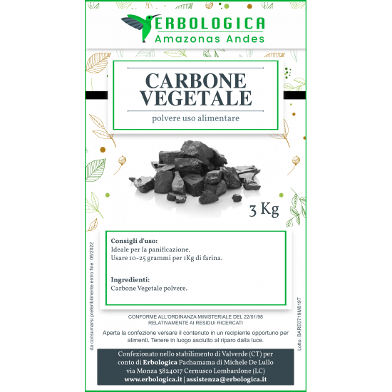 Carbone vegetale polvere 3 Kg uso alimentare Carbone vegetale polvere 3 Kg uso alimentare