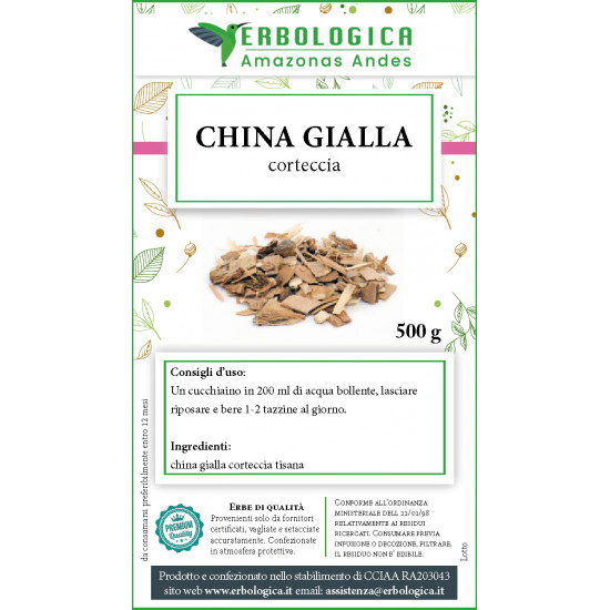 China gialla corteccia taglio tisana (Chincona calisaya) 500 grammi China gialla corteccia taglio tisana (Chincona calisaya) 500 grammi