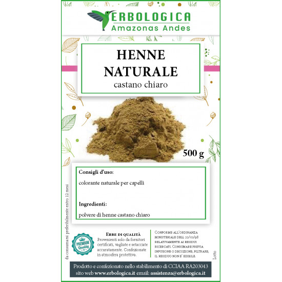 Henne castano chiaro polvere naturale 500 grammi Henne castano chiaro polvere naturale 500 grammi