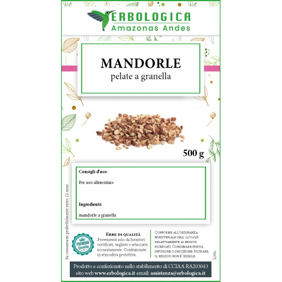 Mandorle dolci pelate a granella 500 grammi Mandorle dolci pelate a granella 500 grammi