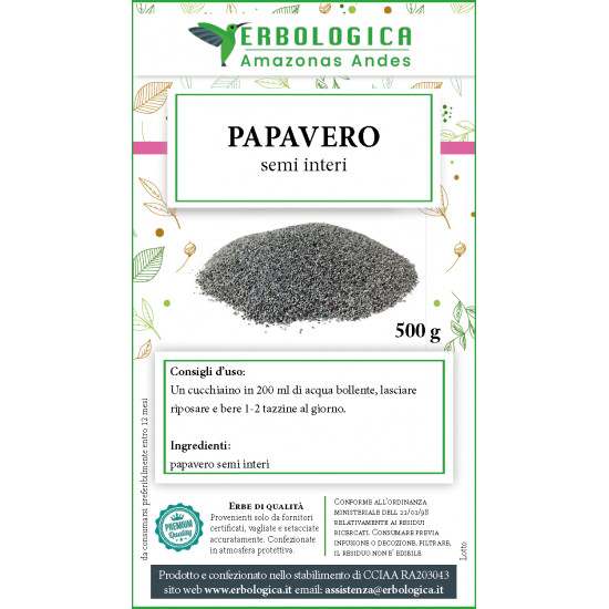 Papavero semi interi tisana 500 grammi Papavero semi interi tisana 500 grammi
