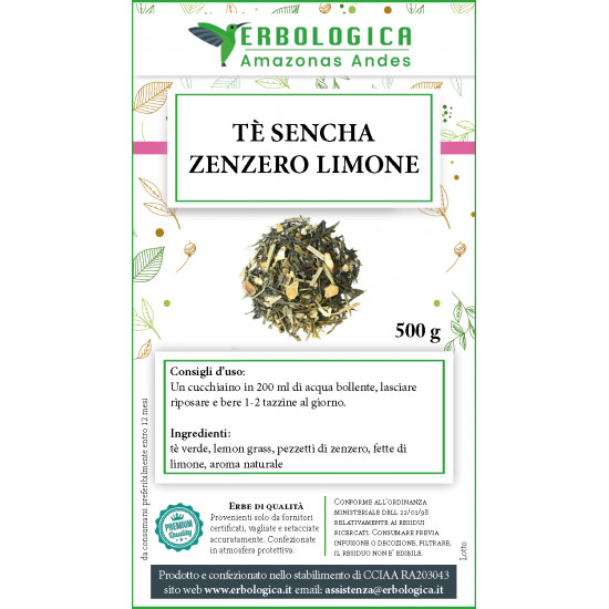 Tè sencha zenzero e limone tisana 500 grammi Tè sencha zenzero e limone tisana 500 grammi