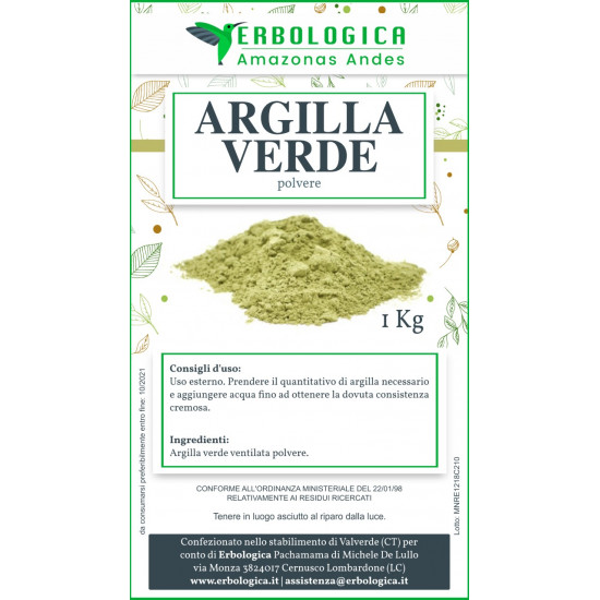 Argilla verde polvere ventilata 1 kg Argilla verde polvere ventilata 1 kg