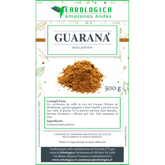 Guarana semi in polvere 500 grammi Guarana semi in polvere 500 grammi