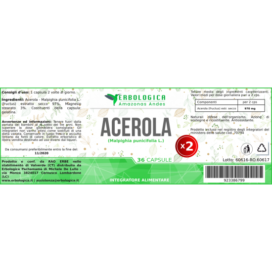 Acerola estratto in capsule ( 2 confezioni da 36) Acerola estratto in capsule ( 2 confezioni da 36)