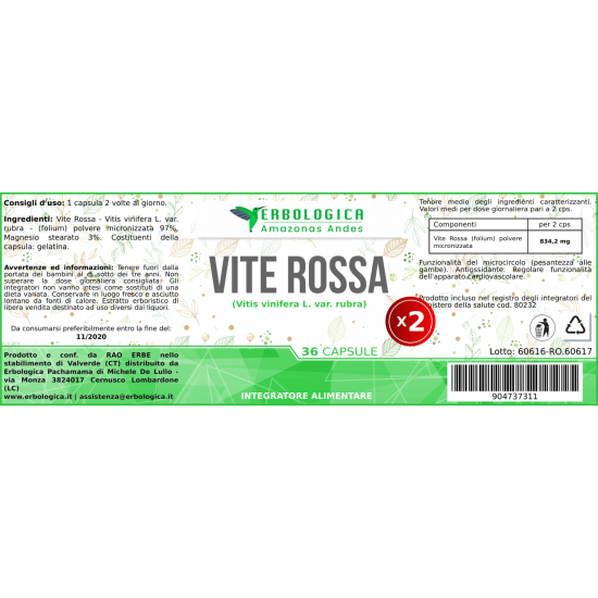 Vite rossa in capsule ( 2 confezioni da 36) Vite rossa in capsule ( 2 confezioni da 36)