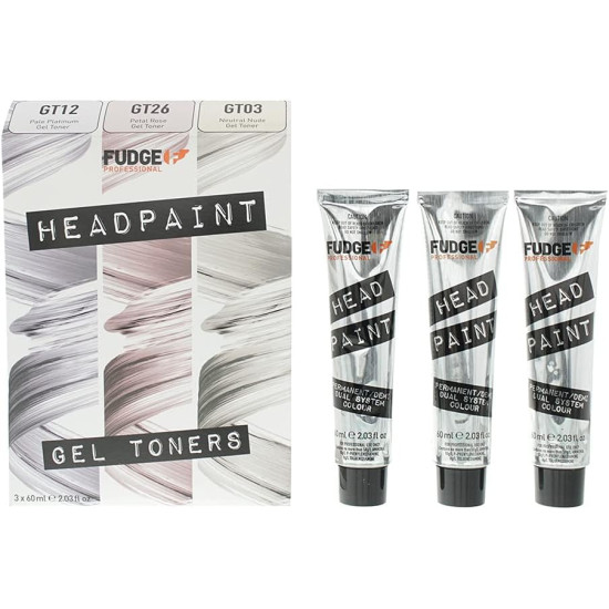 Fudge Professional Headpaint Gel Toners Trio Kit 60ml GT03 Neutral Nude Toner + 60ml GT12 Pale Platinum Toner + 60ml GT26 Petal Rose Toner
