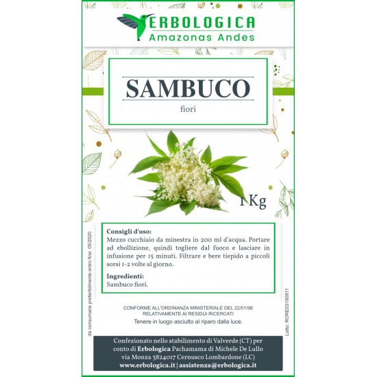 Sambuco fiori taglio tisana 500 grammi Sambuco fiori taglio tisana 500 grammi