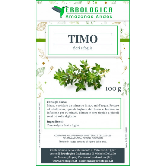 Timo volgare foglie e fiori taglio tisana 500 grammi Timo volgare foglie e fiori taglio tisana 500 grammi
