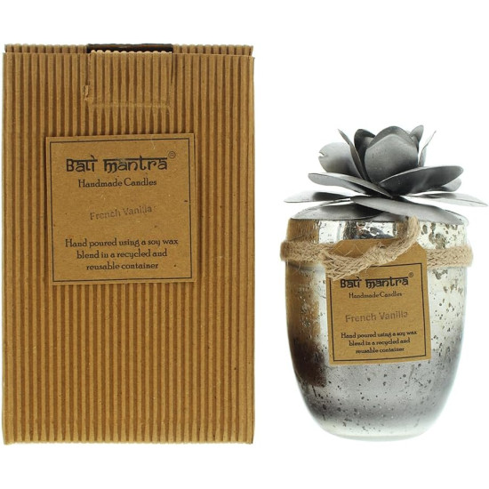 Bali Mantra Camellia Glass Silver Candle 500g - French Vanilla