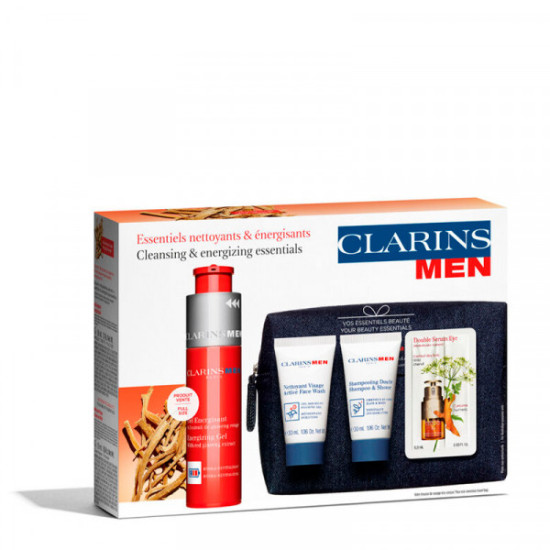 Clarins Men Gift Set 50ml Energizing Gel + 30ml Shampoo & Shower Gel + 30ml Active Face Wash + Wash Bag Clarins Men Gift Set 50ml Energizing Gel + 30ml Shampoo & Shower Gel + 30ml Active Face Wash + Wash Bag