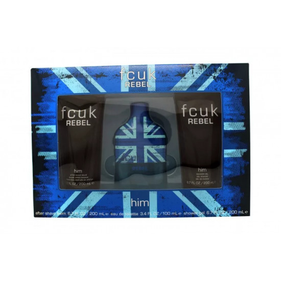 FCUK Rebel For Him Set Regalo 100ml EDT + 200ml Gel Doccia + 200ml Balsamo Dopobarba