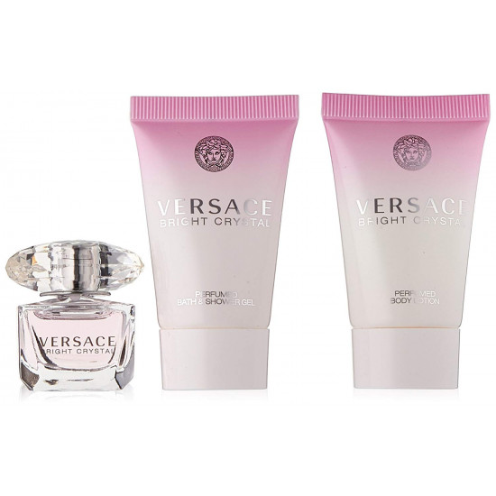 Versace Bright Crystal Confezione Regalo 50ml EDT + 50ml Lozione Profumata per il Corpo + 50ml Bagnoschiuma Profumato