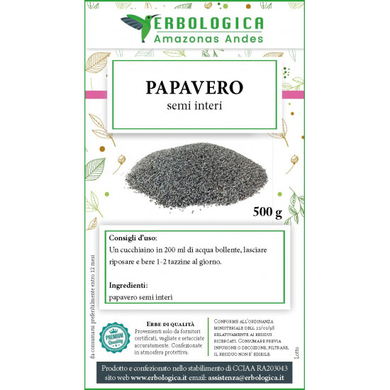 Papavero semi interi tisana 500 grammi Papavero semi interi tisana 500 grammi